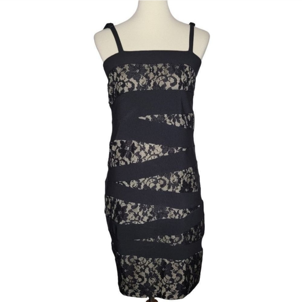 *SOLD*Torrid Black & Nude Lace Layered Bodycon Mini Dress - Picture 2 of 15